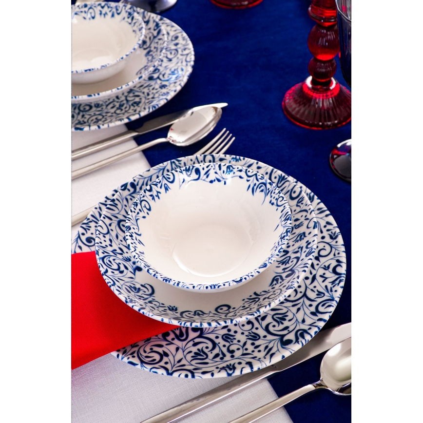 Set de veselă 18 piese alb/albastru/porțelan