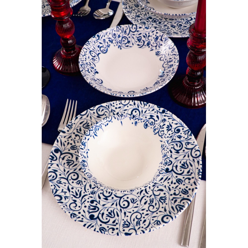 Set de veselă 18 piese alb/albastru/porțelan