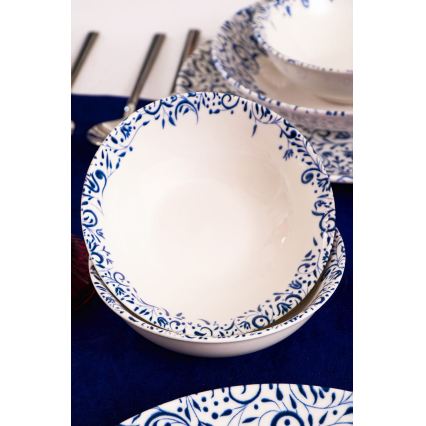 Set de veselă 18 piese alb/albastru/porțelan
