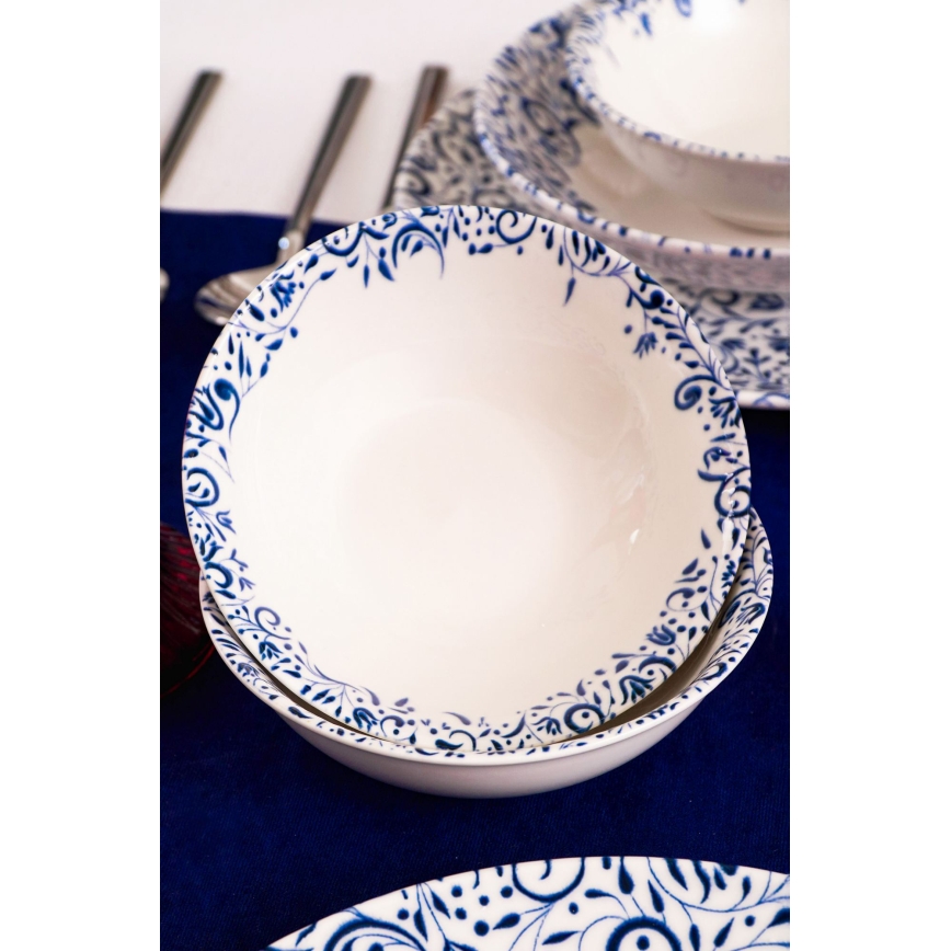 Set de veselă 18 piese alb/albastru/porțelan