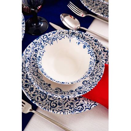 Set de veselă 18 piese alb/albastru/porțelan
