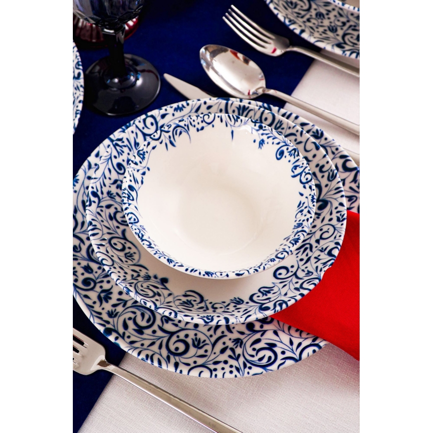 Set de veselă 18 piese alb/albastru/porțelan