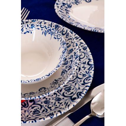 Set de veselă 18 piese alb/albastru/porțelan