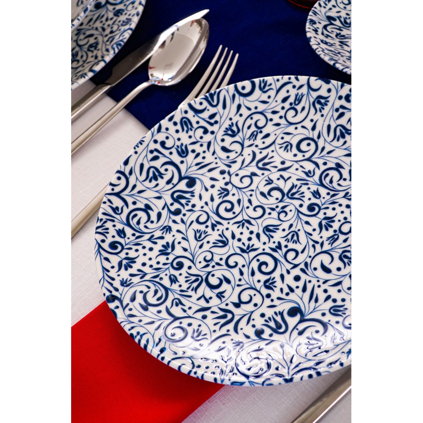 Set de veselă 18 piese alb/albastru/porțelan