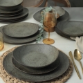 Set de veselă 18 piese, antracit/verde, din ceramică