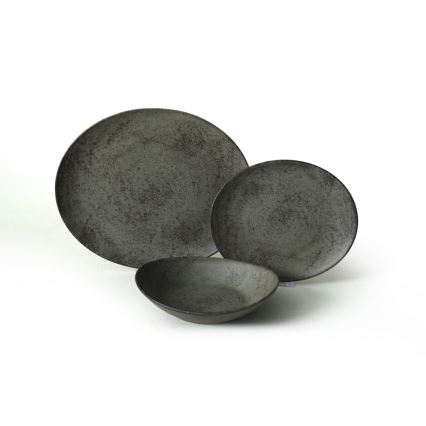 Set de veselă 18 piese, antracit/verde, din ceramică