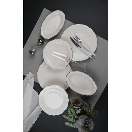 Set de veselă 18 piese crem/argintiu/porțelan