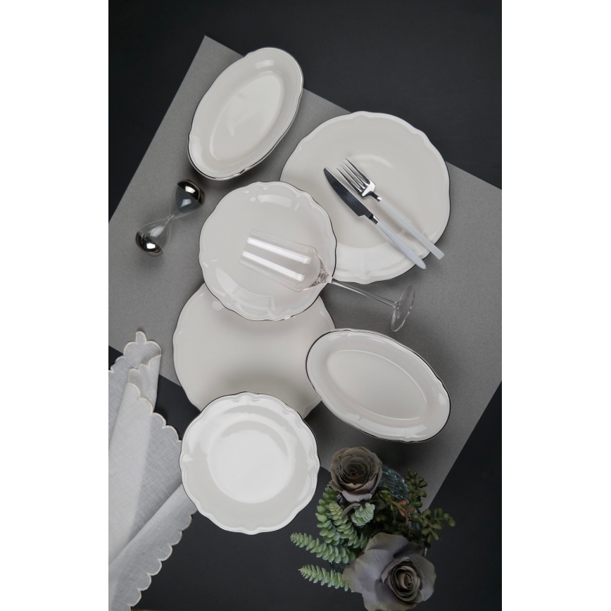 Set de veselă 18 piese crem/argintiu/porțelan
