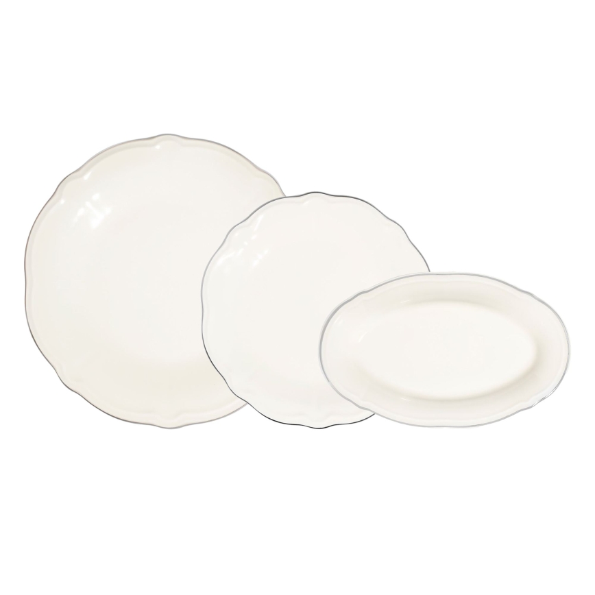 Set de veselă 18 piese crem/argintiu/porțelan