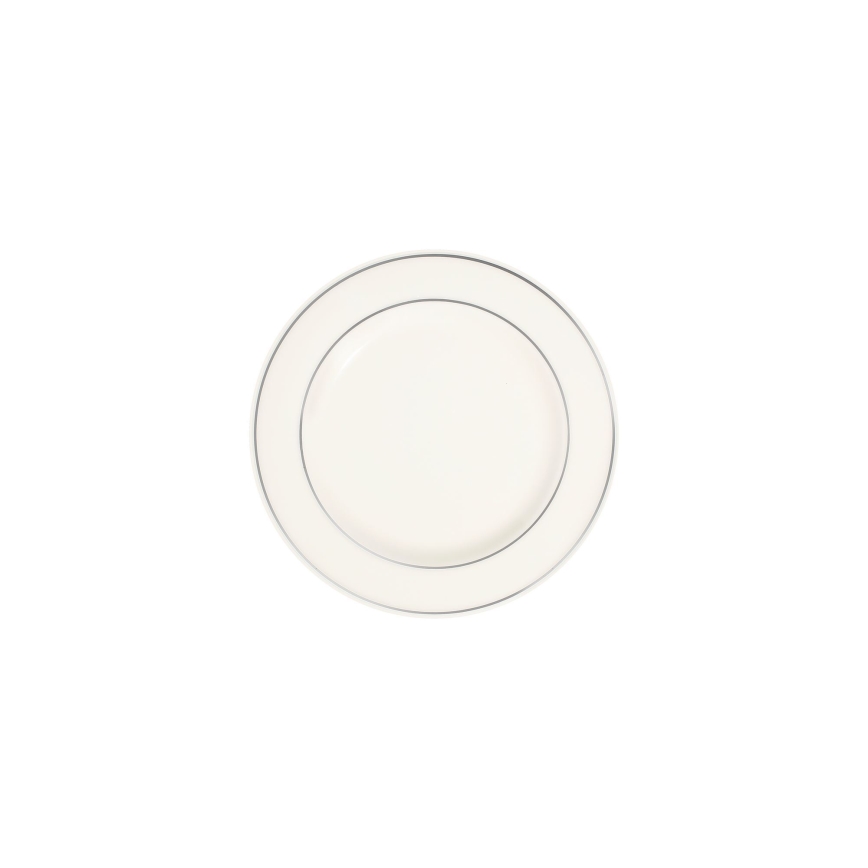Set de veselă 18 piese, crem cu finisaj argintiu, din porțelan