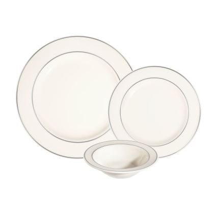Set de veselă 18 piese, crem cu finisaj argintiu, din porțelan