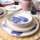 Set de veselă, 18 piese, din ceramică, alb/albastru/bej