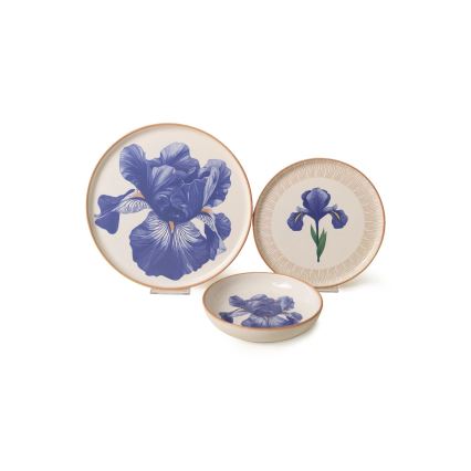 Set de veselă, 18 piese, din ceramică, alb/albastru/bej