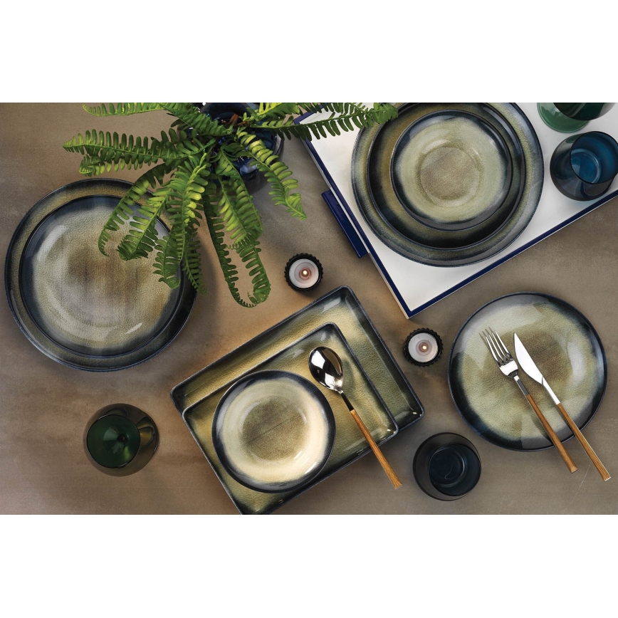 Set de veselă 18 piese, din porțelan, verde/albastru