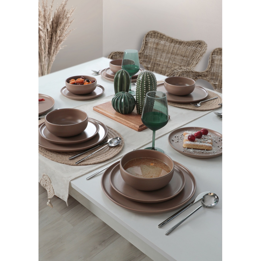 Set de veselă 18 piese maro/ceramică