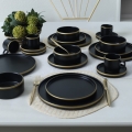 Set de veselă 20 piese — negru/auriu, din ceramică stoneware
