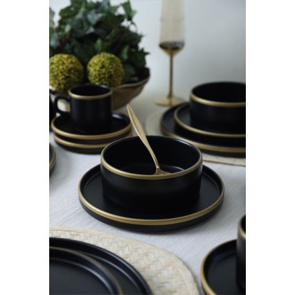 Set de veselă 20 piese — negru/auriu, din ceramică stoneware