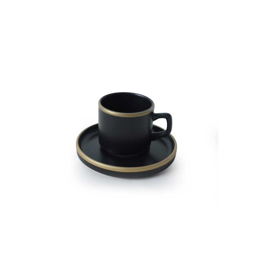 Set de veselă 20 piese — negru/auriu, din ceramică stoneware