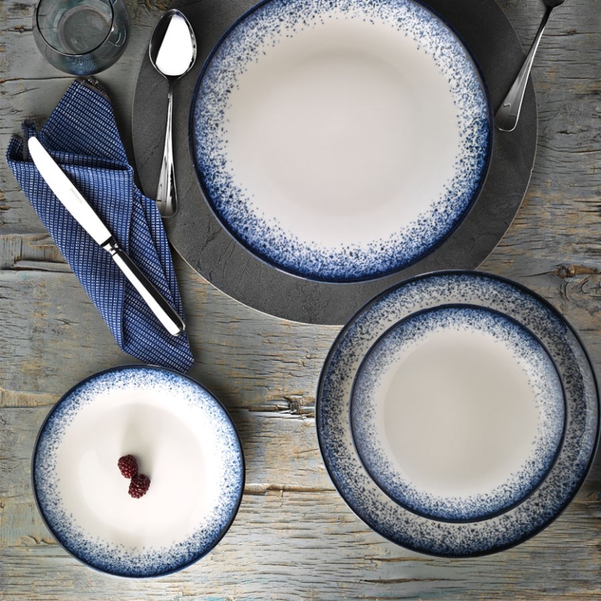 Set de veselă 24 buc alb/albastru/porțelan