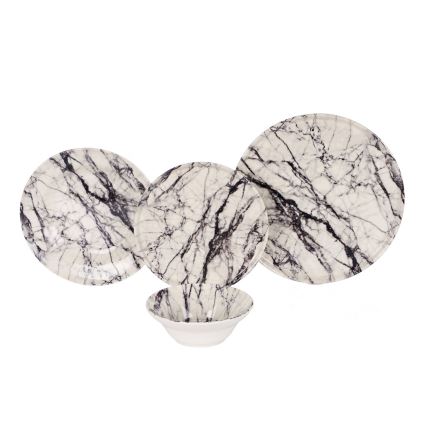 Set de veselă, 24 de piese, alb/negru, din ceramică