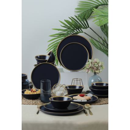 Set de veselă, 24 de piese, albastru/auriu/ceramică