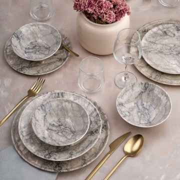 Set de veselă, 24 de piese, bej/gri, ceramică