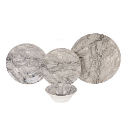 Set de veselă, 24 de piese, bej/gri, ceramică