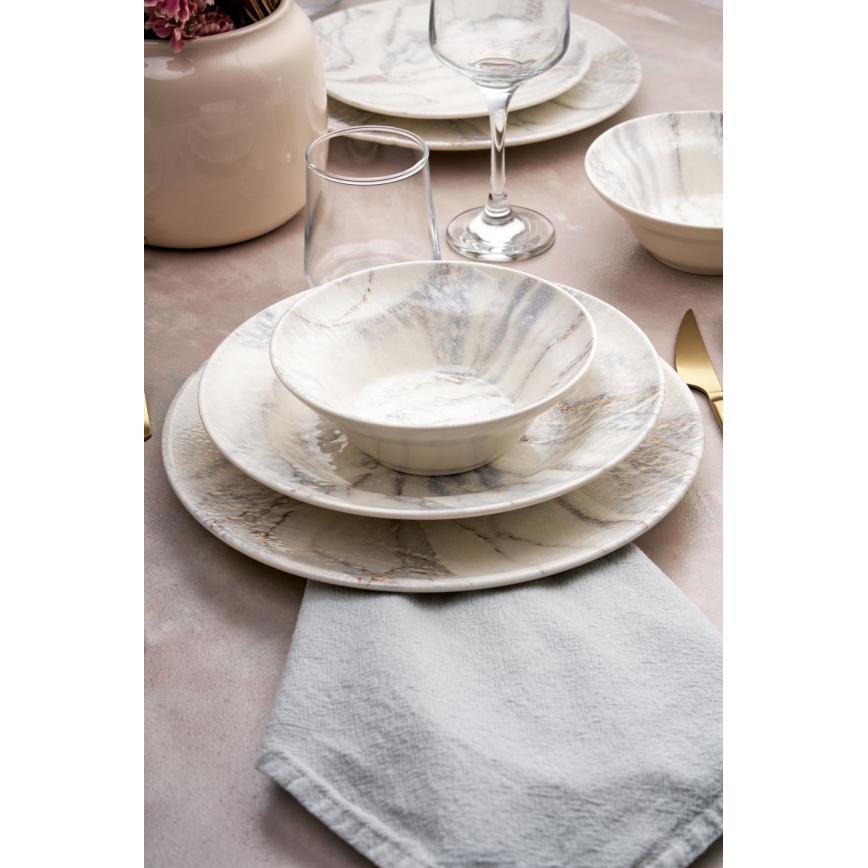 Set de veselă, 24 de piese, ceramică, alb/gri