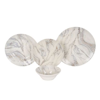 Set de veselă, 24 de piese, ceramică, alb/gri