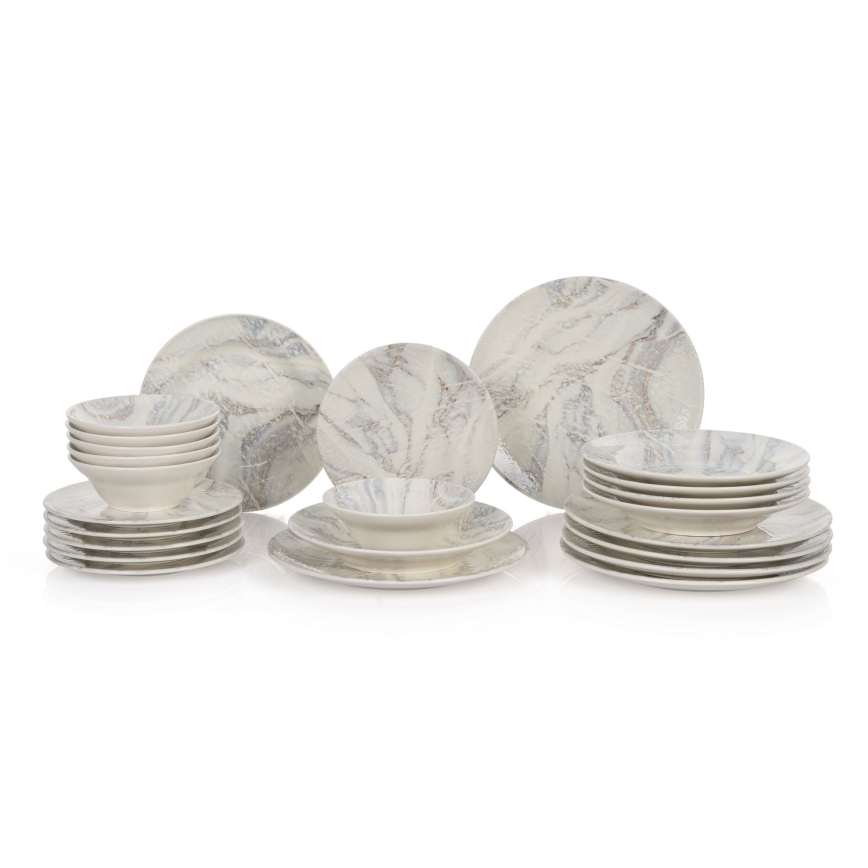Set de veselă, 24 de piese, ceramică, alb/gri