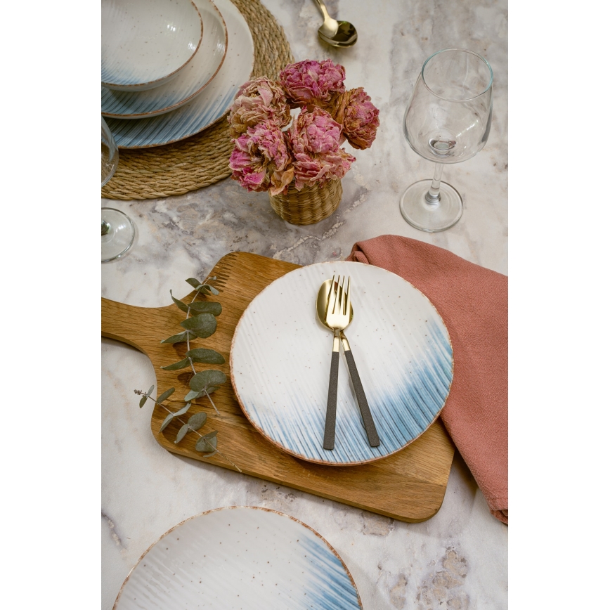 Set de veselă 24 de piese din porțelan, alb/albastru