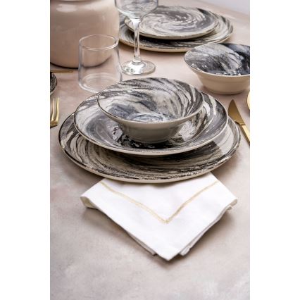 Set de veselă, 24 de piese, negru/bej, ceramică