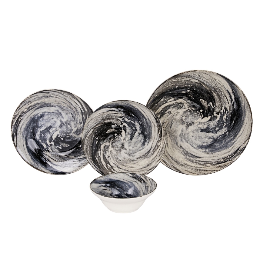 Set de veselă, 24 de piese, negru/bej, ceramică