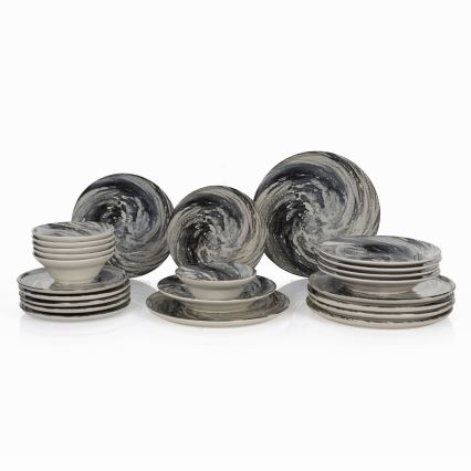 Set de veselă, 24 de piese, negru/bej, ceramică