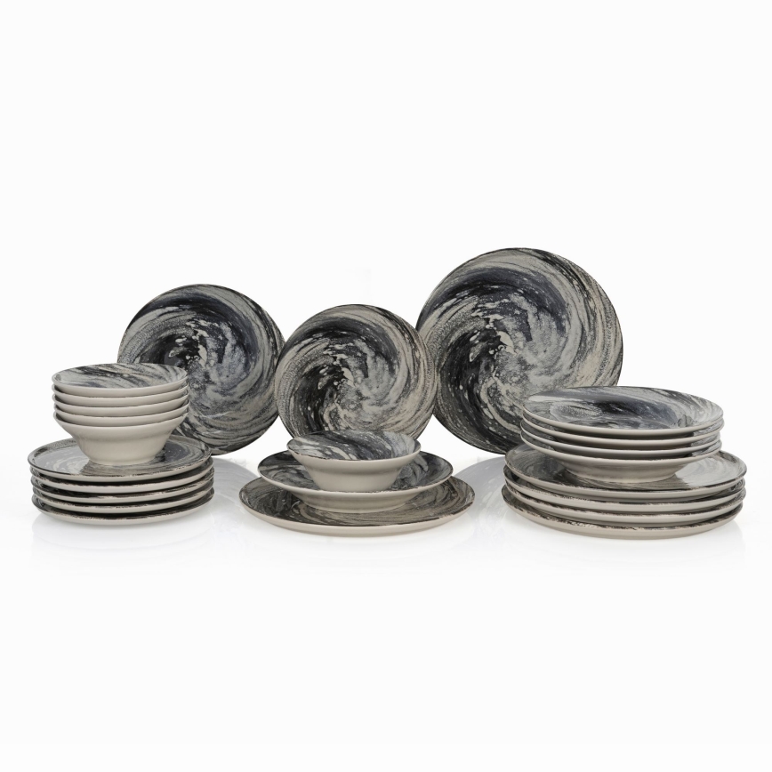 Set de veselă, 24 de piese, negru/bej, ceramică