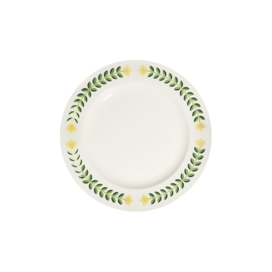 Set de veselă, 24 de piese, porțelan alb/verde/galben
