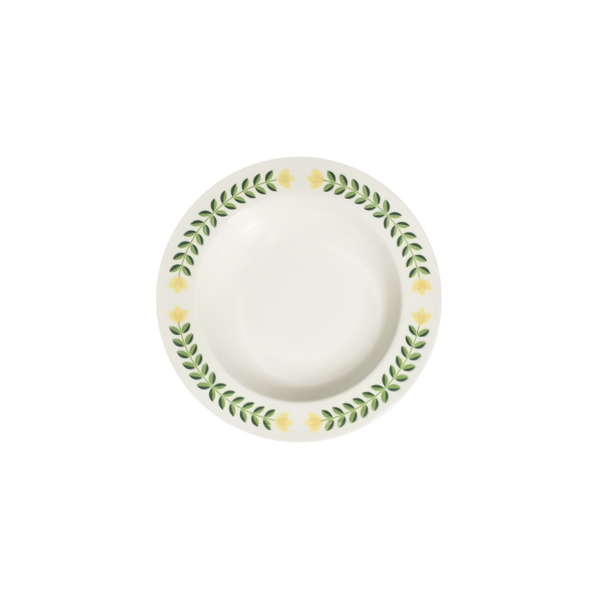 Set de veselă, 24 de piese, porțelan alb/verde/galben