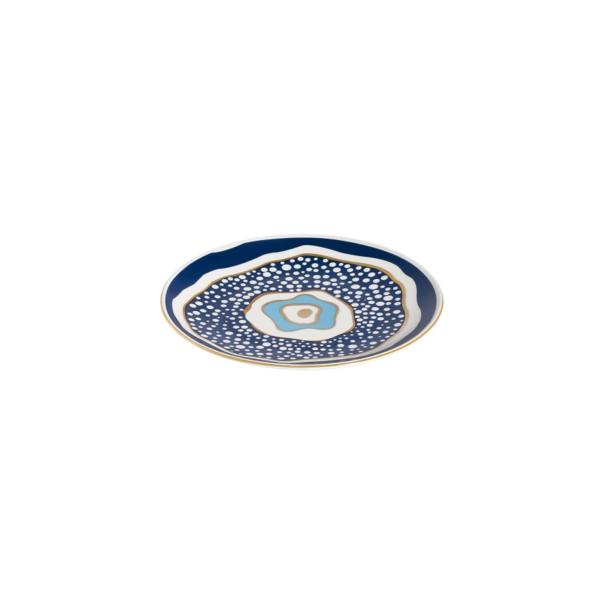 Set de veselă 24 piese alb/albastru/auriu/porțelan
