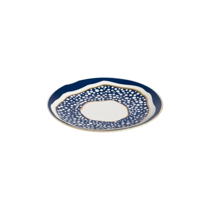 Set de veselă 24 piese alb/albastru/auriu/porțelan