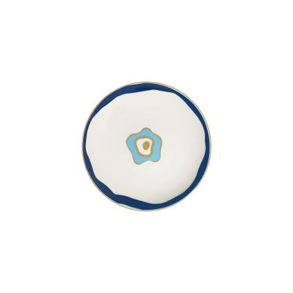 Set de veselă 24 piese alb/albastru/auriu/porțelan