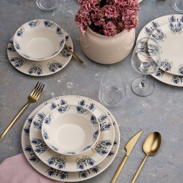 Set de veselă 24 piese alb/albastru/ceramică