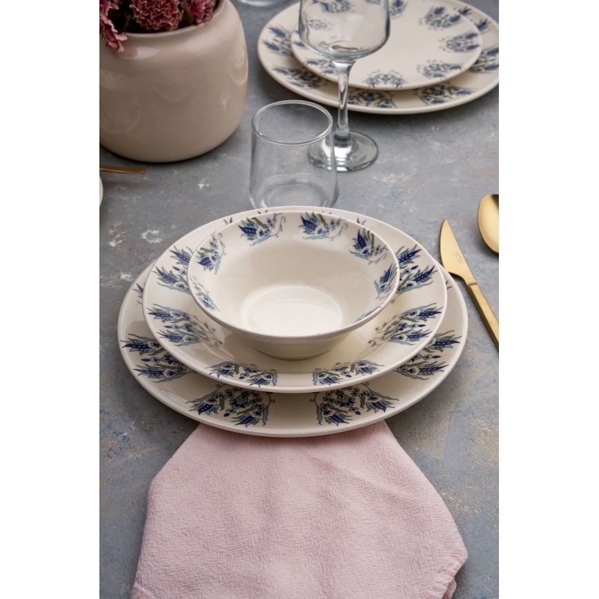 Set de veselă 24 piese alb/albastru/ceramică