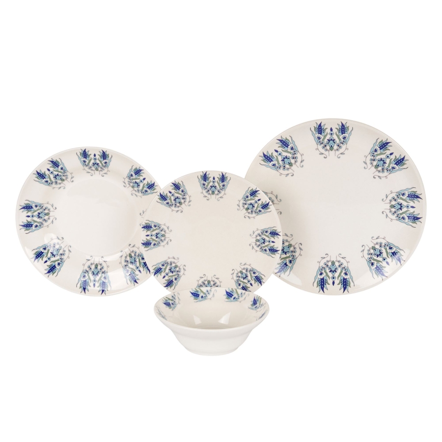 Set de veselă 24 piese alb/albastru/ceramică