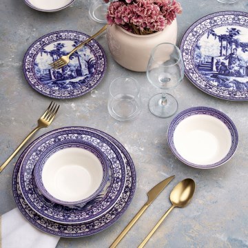 Set de veselă 24 piese alb/albastru/ceramică