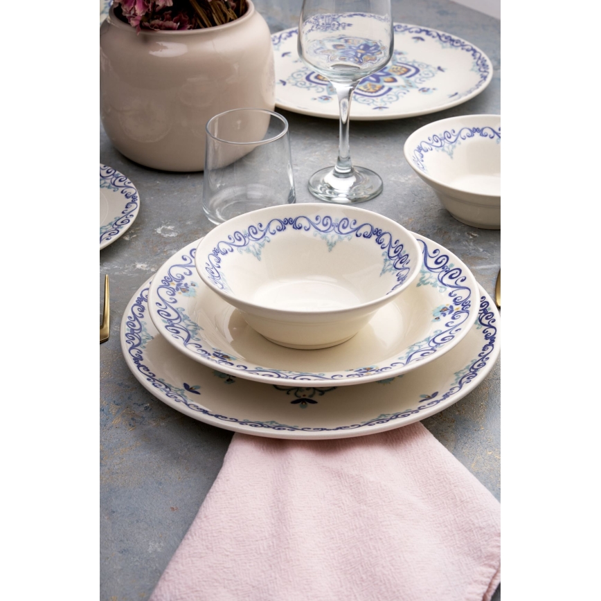Set de veselă 24 piese alb/albastru/ceramică
