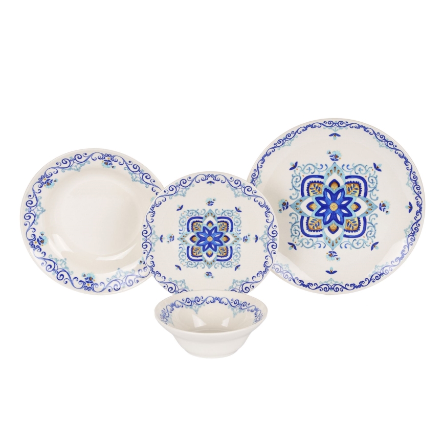 Set de veselă 24 piese alb/albastru/ceramică