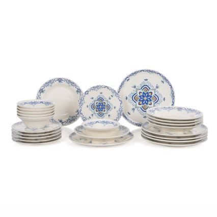Set de veselă 24 piese alb/albastru/ceramică