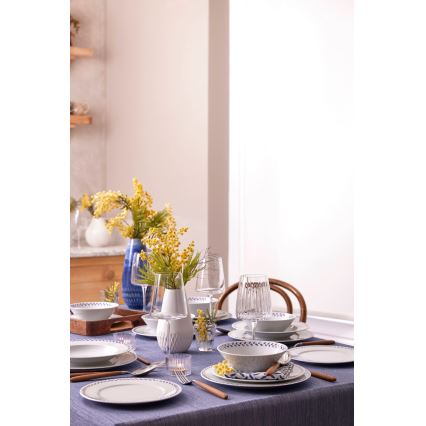 Set de veselă 24 piese alb/albastru/porțelan