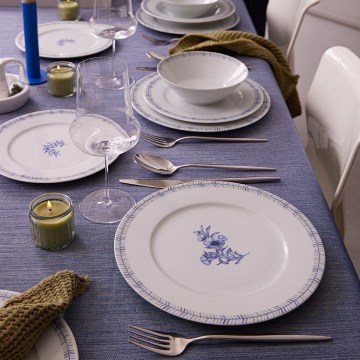 Set de veselă 24 piese alb/albastru/porțelan