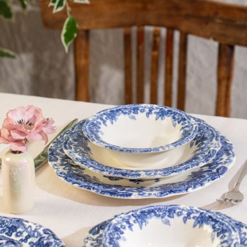 Set de veselă 24 piese alb/albastru/porțelan
